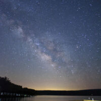 Milky Way over Lake Nimrod by Mona Amsden. Taken on the beach area at Carter Cove Park near Plainview, Arkansas on Lake Nimrod.