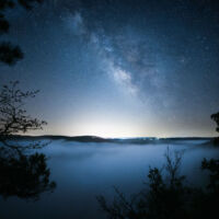 April 2021, Red Bluff Overlook. Sony A7rii, long exposure. Fog covered the Buffalo River, but it gave me a rare opportunity to shoot the Milky Way over a layer of fog, creating what felt like a dreamscape.